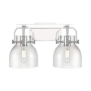 Pilaster II Bell 17 in. 2-Light Polished Chrome Vanity Light with Glass Shade