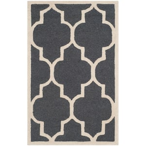 Cambridge Dark Gray/Ivory Doormat 2 ft. x 3 ft. Border Geometric Trellis Area Rug
