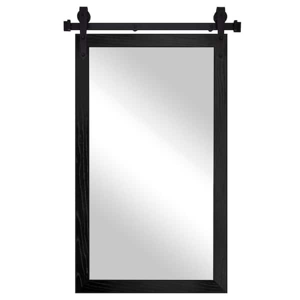 Rayne Mirrors (33 in. W x 50 in. H) Black Oak Hardwood Mirror With Steel Barndoor Rail