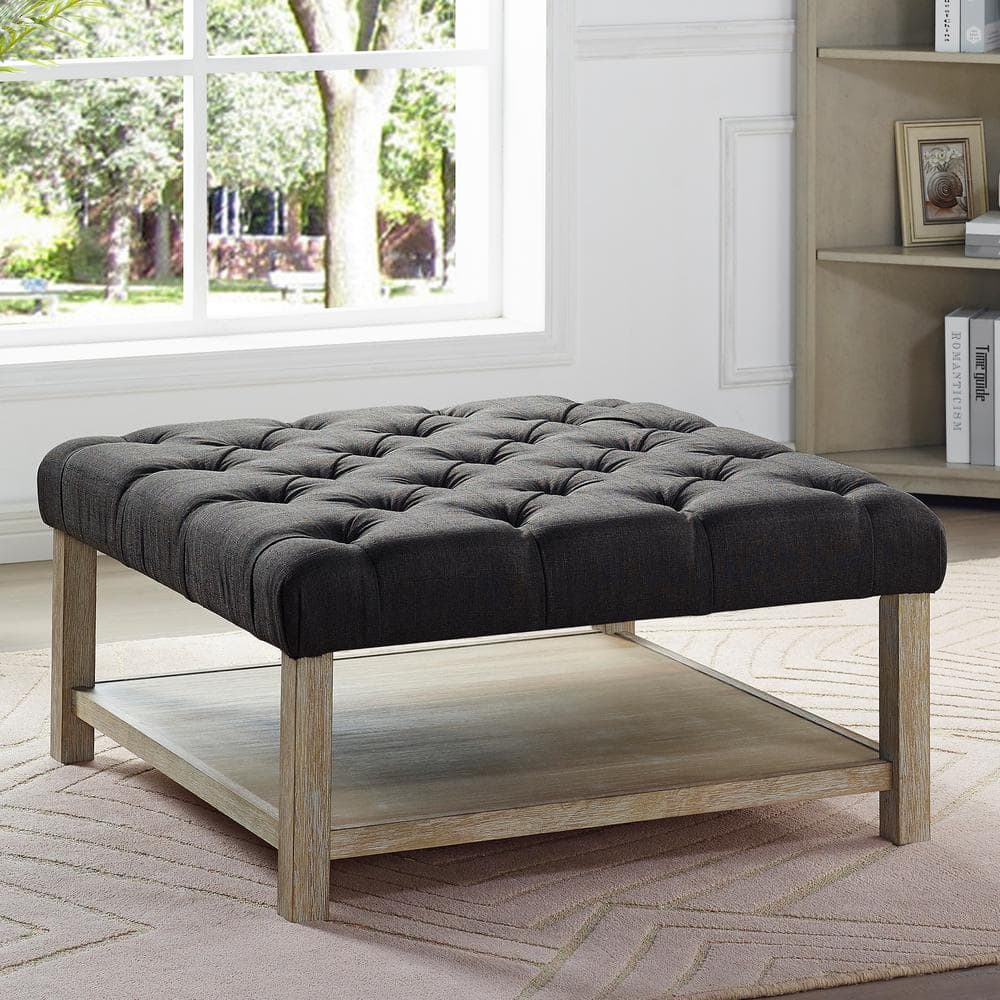 Furniture of America Errona Dark Gray and Natural Tone Square