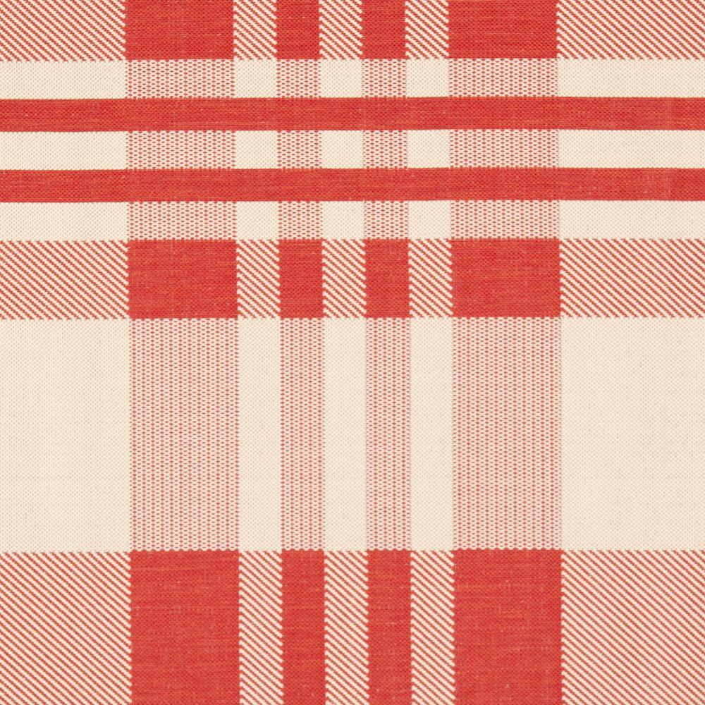 Red and Bone Plaid Synthetic Square Indoor/Outdoor Rug