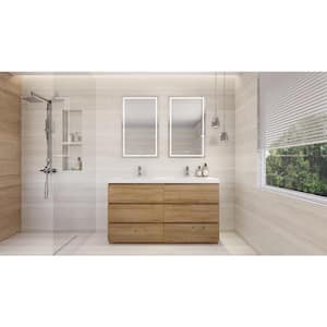 Angeles 60 in. W Vanity in Natural Oak with Reinforced Acrylic Vanity Top in White with White Basins