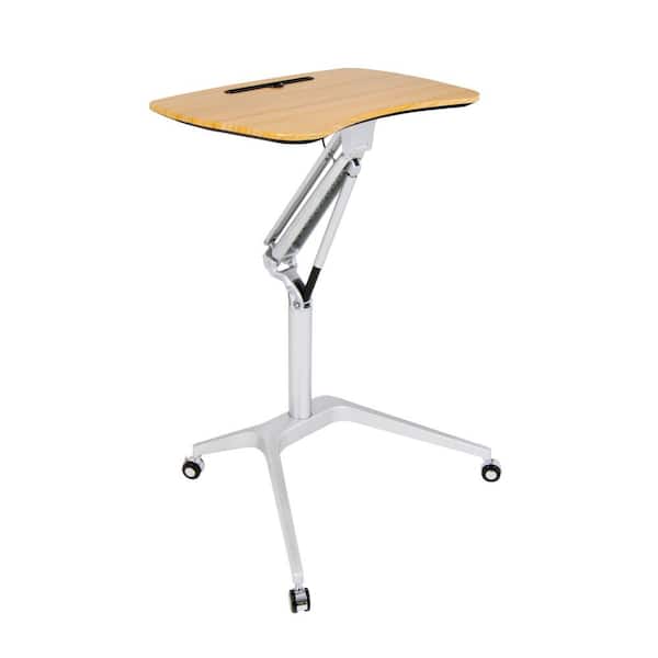 Calico Designs Ridge PB Pneumatic 29 in. to 41.25 in. High Adjustable Sit or Standing Height Wheeled Cart, in Silver / Maple