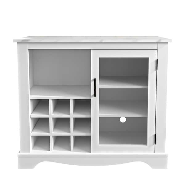 FESTIVO White Wood Bar Wine Cabinet with Brushed Nickel Knobs FWC20103 -  The Home Depot