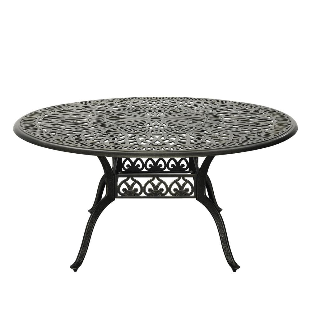 Clihome 59. in Cast Aluminum Patio Round Dining Table with Umbrella