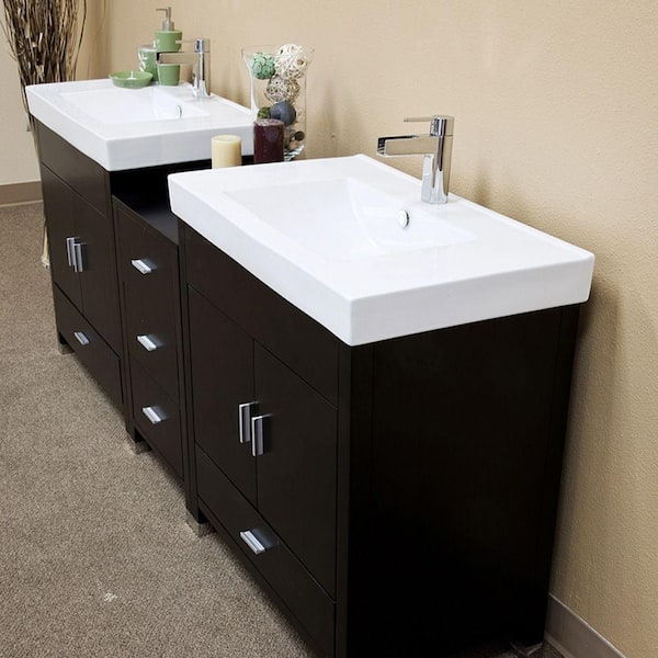 Odessa D 81 in. W Double Vanity in Black with Porcelain Vanity Top in White