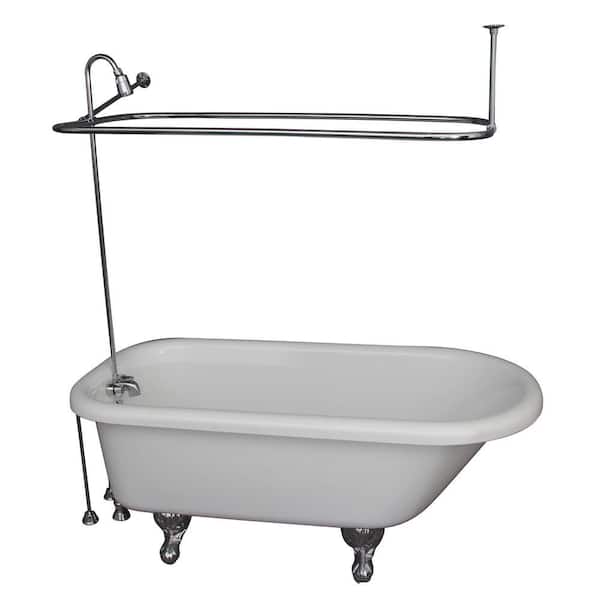5 ft. Acrylic Ball and Claw Feet Roll Top Tub in White with Polished Chrome Accessories