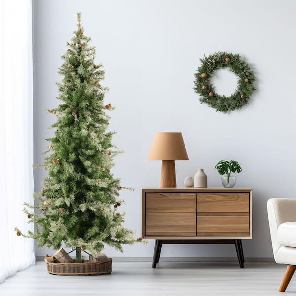 Fraser Hill Farm 9-ft. Pre-Lit Buffalo Fir Green Slim Artificial Artificial Christmas Tree, Multi-Color LED Lights