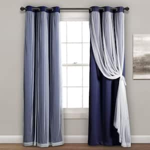Grommet Sheer Panels With Insulated Blackout Lining Navy 38X108 Set