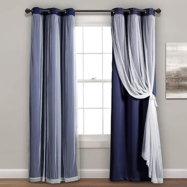 HOMEBOUTIQUE Grommet Sheer Panels With Insulated Blackout Lining Navy 38X108 Set