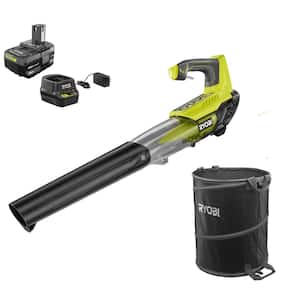 ONE+ 18-Volt Cordless 100MPH 280CFM Jet Fan Blower & Lawn & Leaf Bag with 4 Ah Battery and Charger