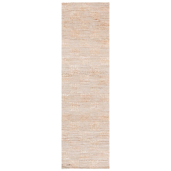 Natural Fiber 2 ft. x 8 ft. Natural/Ivory Distressed Grid Runner Rug