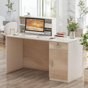 23.6 in. Rectangular White MDF Computer Desk with Flat Desktop, 1-Drawer, 4-Shelves and a Single -Door Container