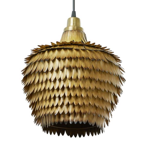 River of Goods Saralina 1-Bulb Gold Metal Pendant Light with Pink Fringe Shade 21088