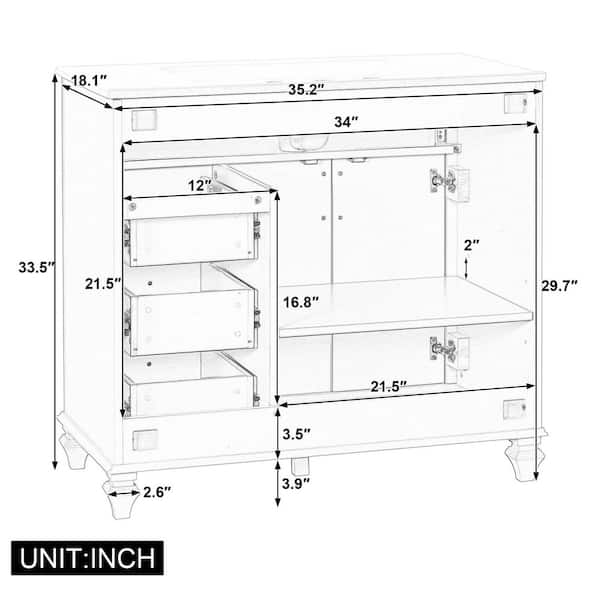 Ziyudura 36 in. Single Sink Freestanding White Bath Vanity with