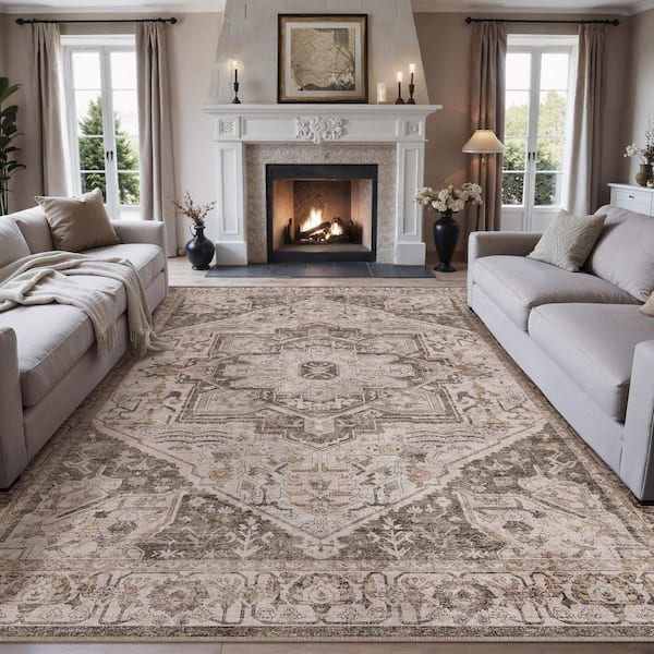 Datura 8 ft. x 10 ft. Brown Oriental Vintage Medallion Area Rug