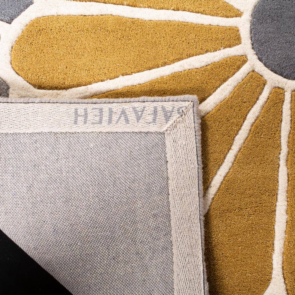 Gray and Yellow Floral Wool and Viscose Area Rug, 2'6" x 4'
