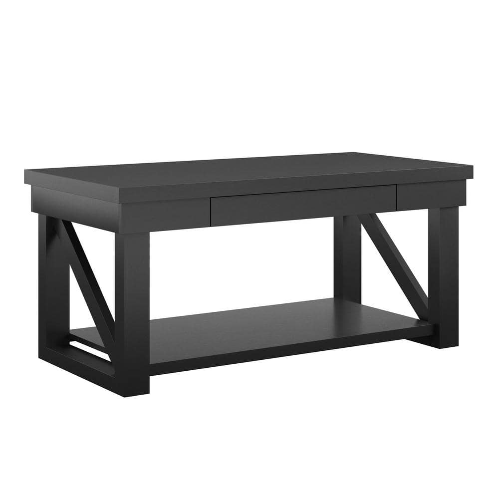 Ameriwood Home Caryle 44 in. Black Large Rectangle Wood Coffee Table with Drawers -  HD07739