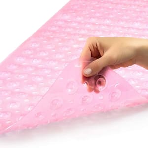 Clear Bath Mat, 15.5 in x 40 in, with 200 suction cups, in Pink