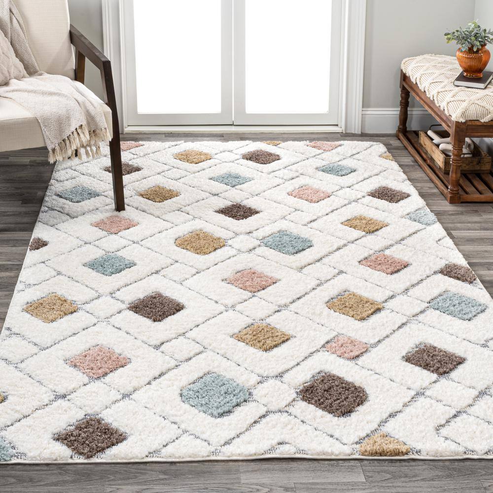 5' x 8' Multi/Cream Synthetic Trellis Area Rug