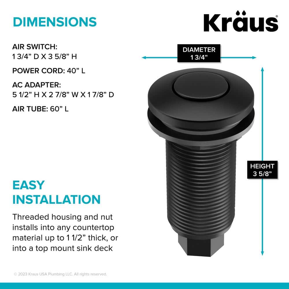 Matte Black Garbage Disposal Air Switch Kit with Push Button