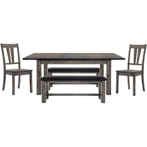 Drexel 5-Piece Weathered Gray Dining Set: Table, 2-Wooden Side Chairs and 2-Benches