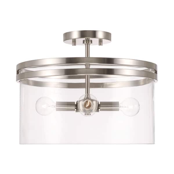 HOMEPLACE LIGHTING Fuller 14.5 in. W x 12.75 in. H 4-Light Dual Mount Pendant or Semi-Flush in Brushed Nickel with Clear Glass