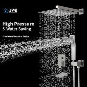 Single Handle 3Spray Tub and 12 Inch Shower Faucet with Tub Spout 2.5 GPM with High Pressure in. Nickel (Valve Included)