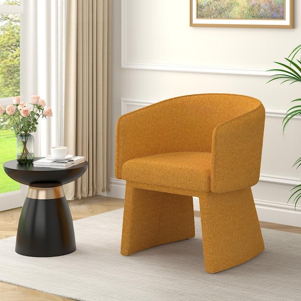 CSC DECOR INC Modern Accent Chair Orange Velvet Arm Chair Barrel Lounge Chair Lazy Sofa Chair with Curved Backrest Dining Chair