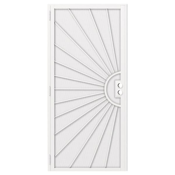 36 in. x 80 in. Universal/Reversible, White, Iron, Pre-Bored & DIY Painted Prehung, Security Door without Lock & Handle