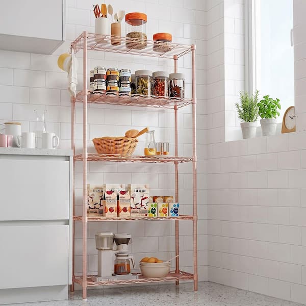 5-Tier Adjustable Metal Storage Shelf, Freestanding Display Rack with Adjustable Feet