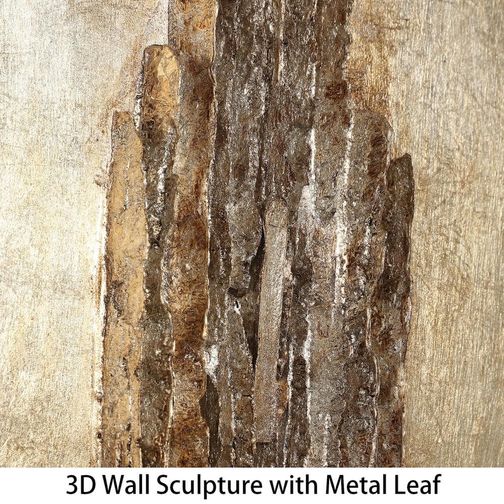 Stratified 72" x 22" Gold and Brown Mixed Media Wall Sculpture