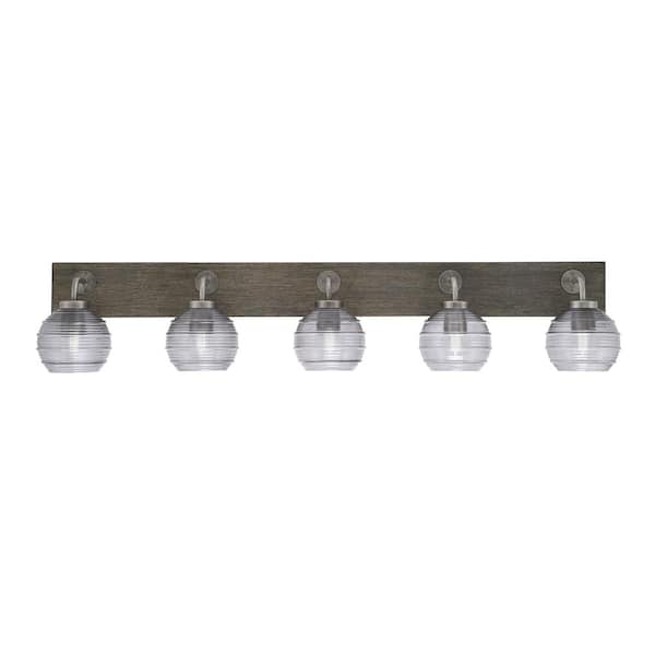 Unbranded Kirby 46.75 in. 5 Light Graphite & Painted Wood-look Vanity Light with 6 in. Smoke Ribbed Glass Shades No Bulbs Included