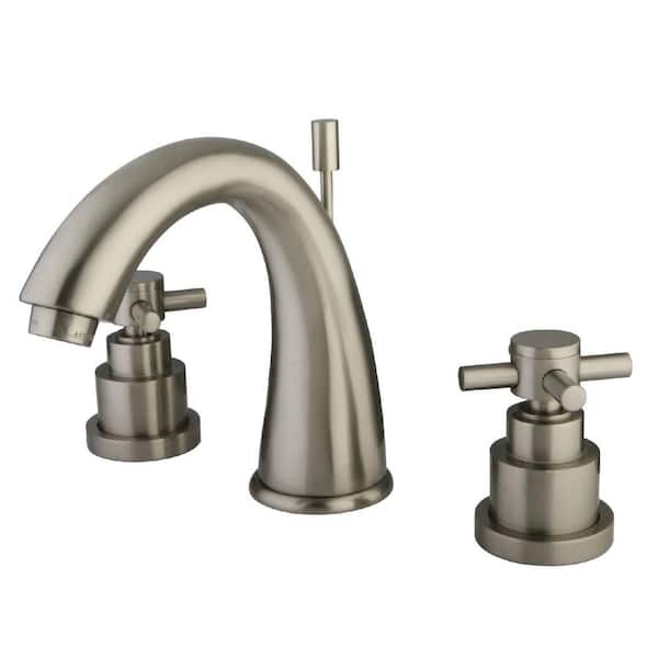 Kingston Brass Elinvar 8 in. Widespread 2-Handle Bathroom Faucets with Brass Pop-Up iin Brushed Nickel