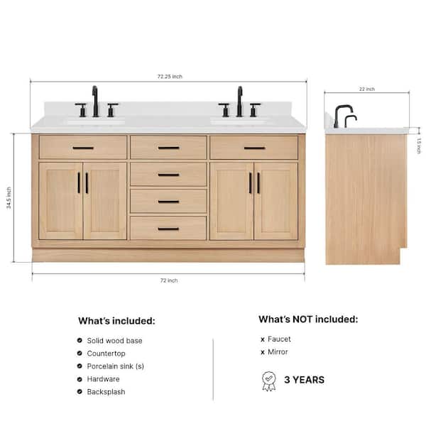 ARIEL Hepburn 72.25 in. W x 22 in. D x 36 in. H Double Sink ARIEL Hepburn 72.25 in. W x 22 in. D x 36 in. H Double Sink