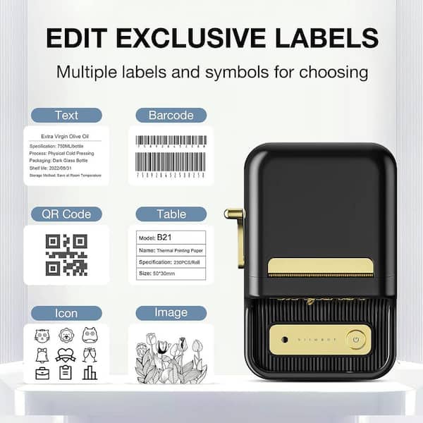 Black Inkless Label Maker, Portable Thermal Label Printer, Compatible w/iOS  & Android, with 50x 30mm White Label