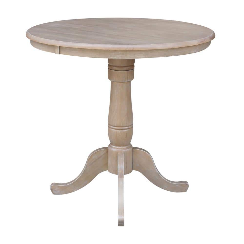 Classic Round 36" Wood Pedestal Counter Height Table in Washed Gray