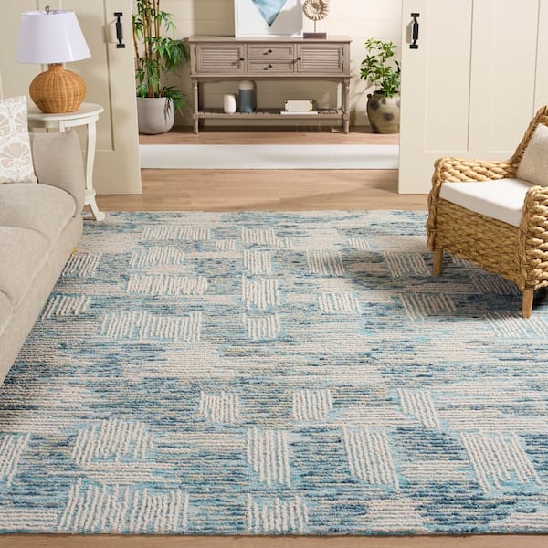 Abstract 8 ft. x 10 ft. Blue/Ivory Abstract Geometric Marle Area Rug