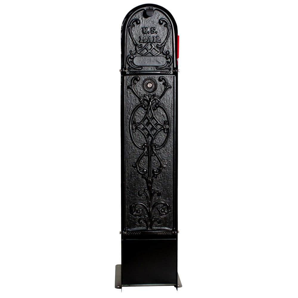 MailKeeper Black Column Mount Locking Mailbox with Decorative Old English D