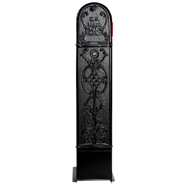 Unbranded MailKeeper Black Column Mount Locking Mailbox with Decorative Old English Design Front