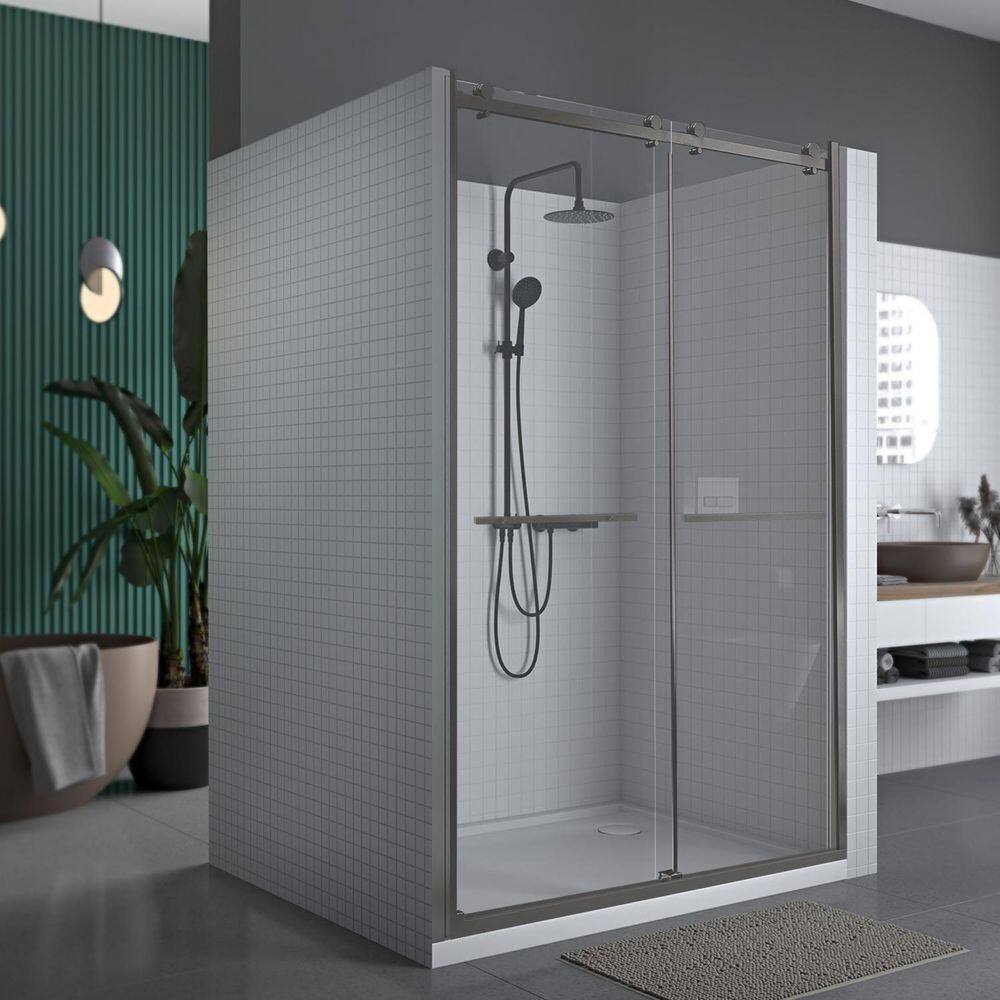 Portofino Frameless Brushed Nickel Double Sliding Shower Door