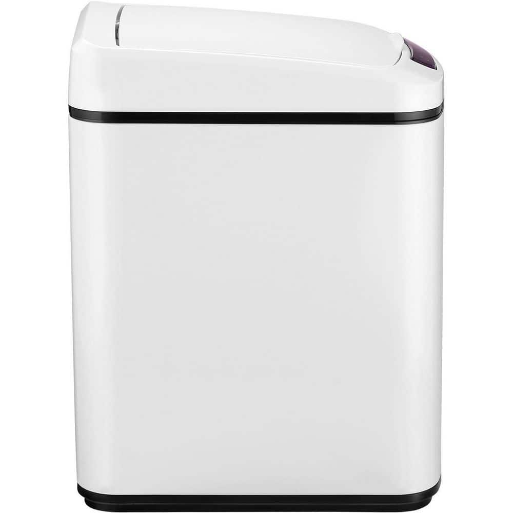 White Stainless Steel Touchless Trash Can with Sensor Lid
