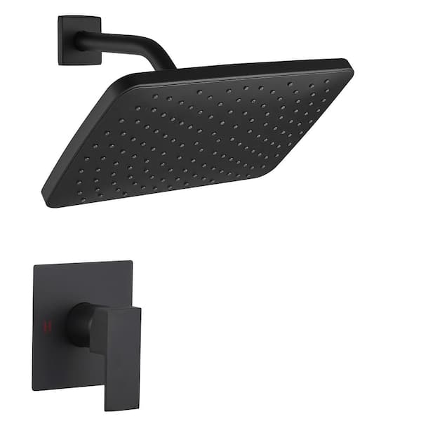 HOMEMYSTIQUE Single Handle 1-Spray Square Shower Faucet Set 2.5 Gpm with High Pressure Shower Head in Matte Black (Valve Included)