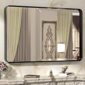 40 in. W x 30 in. H Rectangular Aluminum Framed Wall Mount Bathroom Vanity Mirror in Black