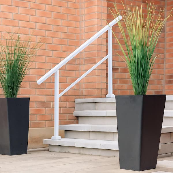 37 in. x 60 in. White Aluminum Stair Railing Kit for 4-5 Steps, Posts and Hand Railing Hardware Included