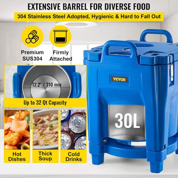 VEVOR Insulated Food Carrier 32 Qt. Capacity Stackable Catering Hot Box  with Stainless Steel Barrel Food Warmer, Blue SPBWXLSBWT30L0PMSV0 - The  Home Depot