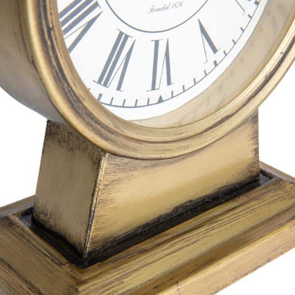 Vintage Gold Metal Tabletop Mantel Clock with Roman Numerals