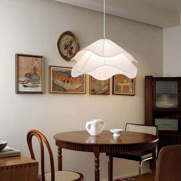 ARTURESTHOME 60-Watt 1 Light White Textured Pleated Fabric Pendant
