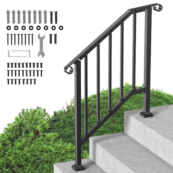 Handrails for Outdoor Steps 2-3 Step Stair Hand Rail Kit Transitional Carbon Steel Railings with Installation Kit