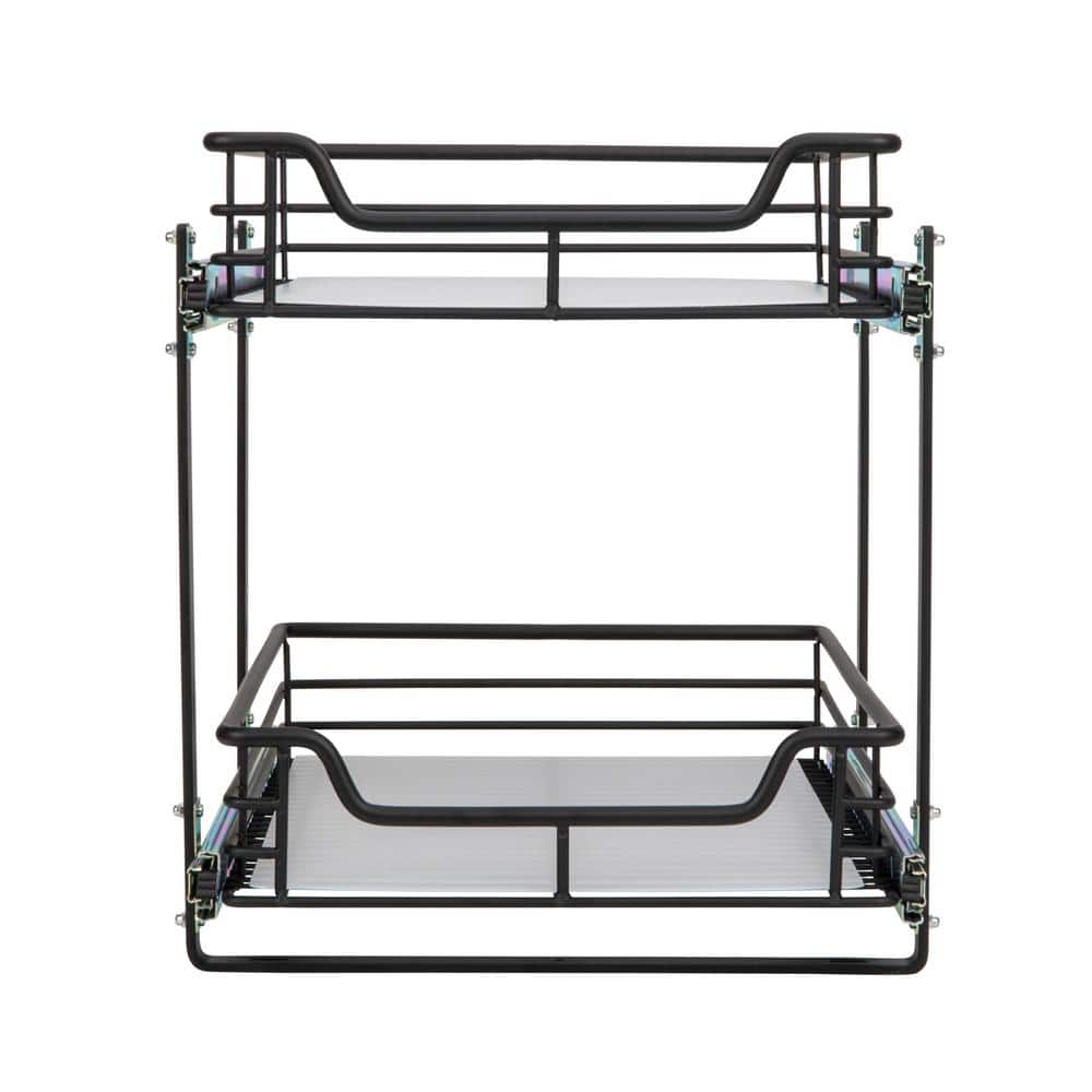 Black Dual-Slide 2-Tier Steel Storage Organizer with Plastic Liners